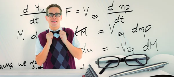 Hipster fixing bow tie — Stock Photo, Image