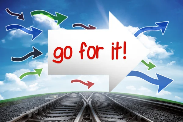 Go for it against railway leading to blue sky — Stock Photo, Image