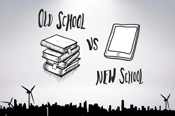 Imagen compuesta de la vieja escuela vs nueva escuela doodle — Foto de Stock