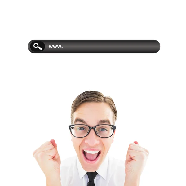 Geeky young hipster cheering — Stock Photo, Image