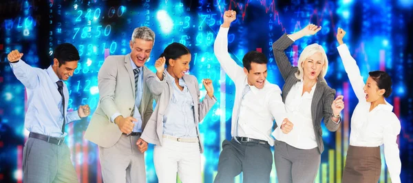 Business people cheering in office — Stock Photo, Image