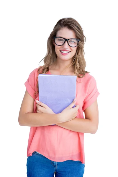 Woman holding notepad — Stock Photo, Image