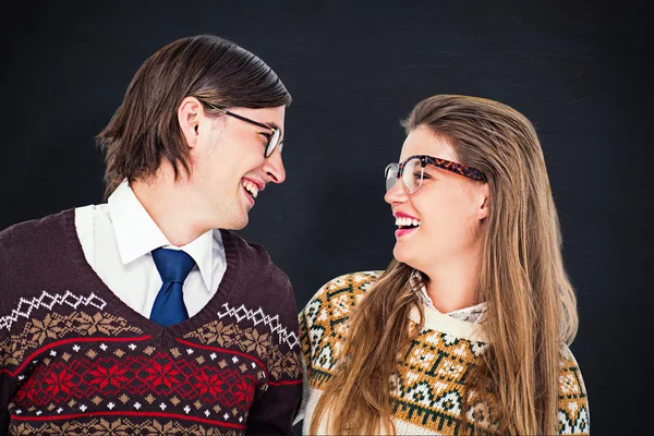 Hipster couple looking at each other — Stock Photo, Image