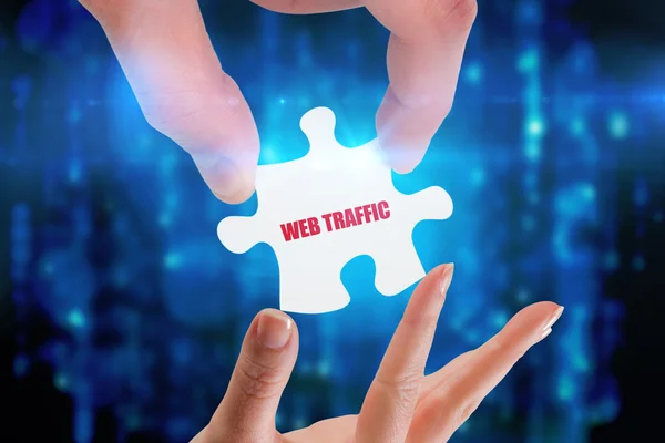 Word Web Traffic und Hände halten Puzzle — Stockfoto