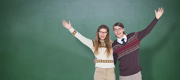 Geeky hipster couple embracing — Stock Photo, Image