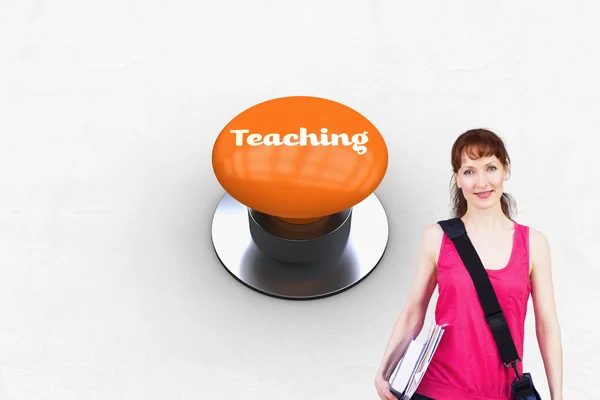 Undervisning mot orange knapp — Stockfoto