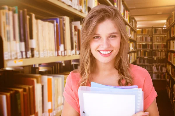 Smiling hipster holding notebook — Stock Photo, Image