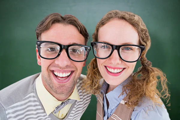 Happy geeky hipster smiling — Stock Photo, Image
