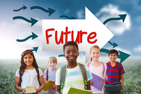 Parola futuro e bambini sorridenti della scuola — Foto Stock