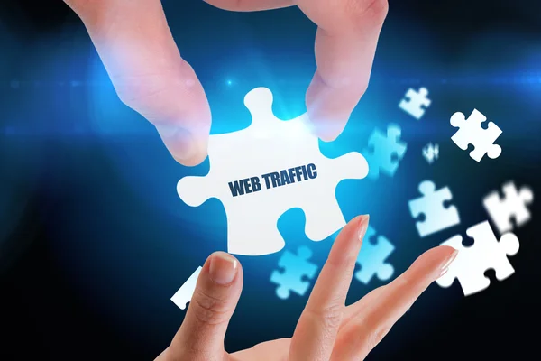 Word Web Traffic und Hände halten Puzzle — Stockfoto