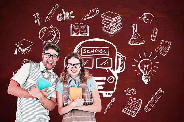 Geeky hipster couple holding books — Stock Photo, Image