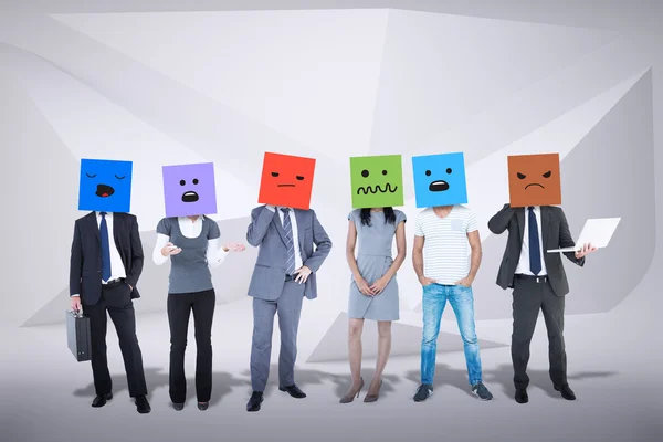 Businesspeople with boxes on their heads — Stock Photo, Image
