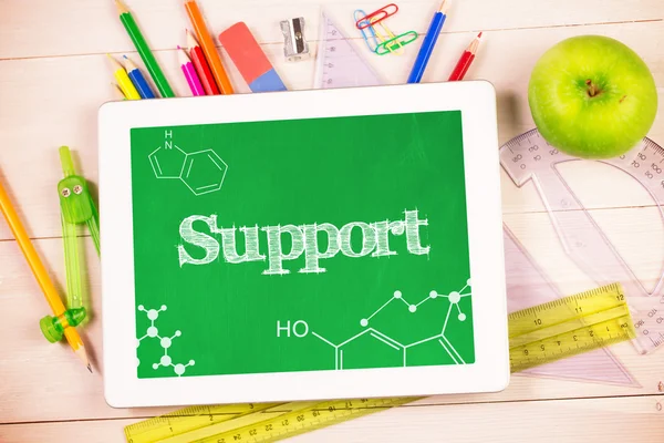 Support against students desk with tablet pc — Stock Photo, Image