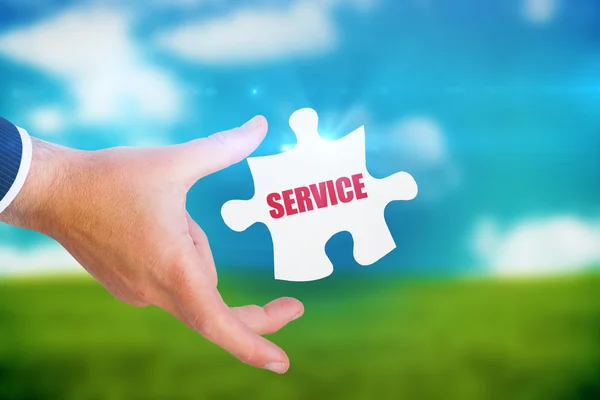 Wortservice und Geschäftsmann zeigen mit dem Finger — Stockfoto