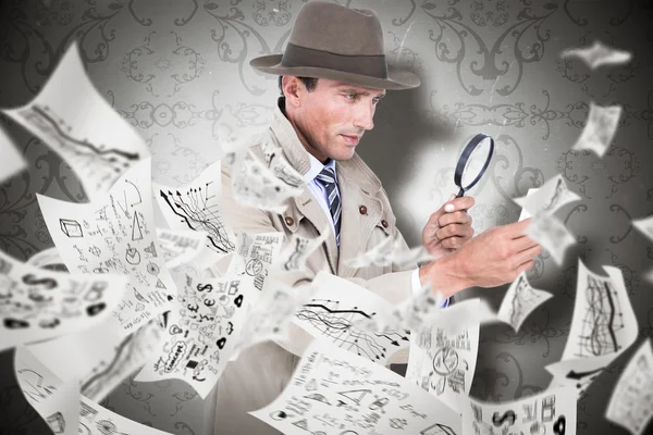 Spy looking through magnifier — Stock Photo, Image