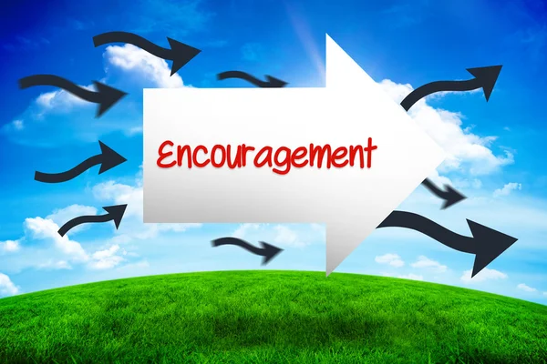 Encouragement against green hill under blue sky — Stock Photo, Image