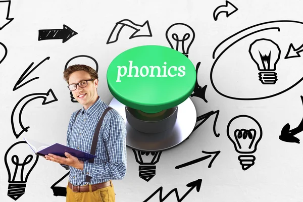 Word phonics and geeky student — Stock Photo, Image