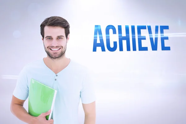 Word achieve and student holding notepad — Stock Photo, Image