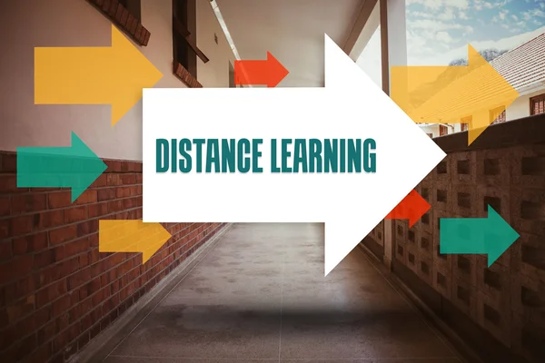 Distance learning against empty hallway — Stock Photo, Image