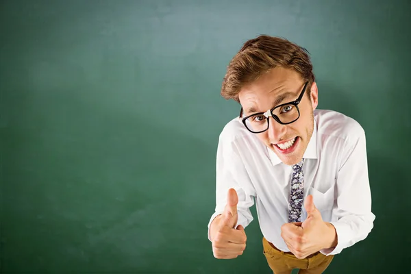 Geek hombre de negocios mostrando pulgares hacia arriba —  Fotos de Stock