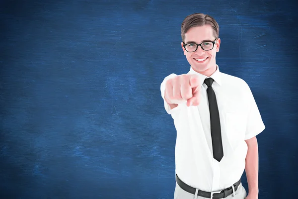 Geeky hipster pointing at camera — Stock Photo, Image