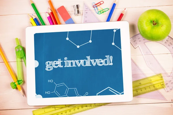 Get involved against students desk with tablet pc — Stock Photo, Image