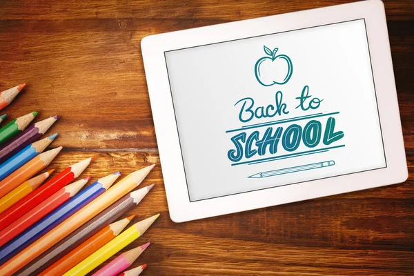 Back to school text againstdesk — Stock Photo, Image