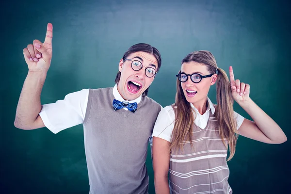 Geeky hipsters pointing — Stock Photo, Image