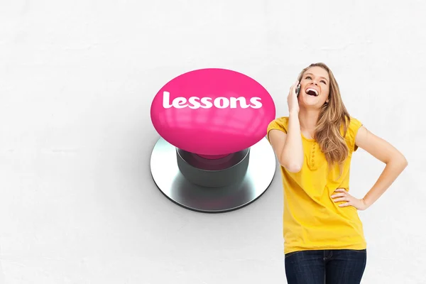 Word lessons and blonde woman — Stock Photo, Image