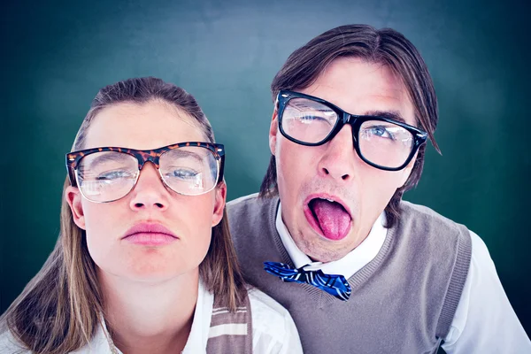 Funny geeky hipsters grimacing — Stock Photo, Image