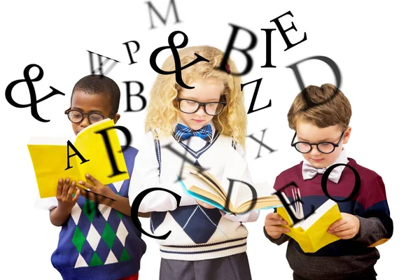 School kids against letters — Stock Photo, Image