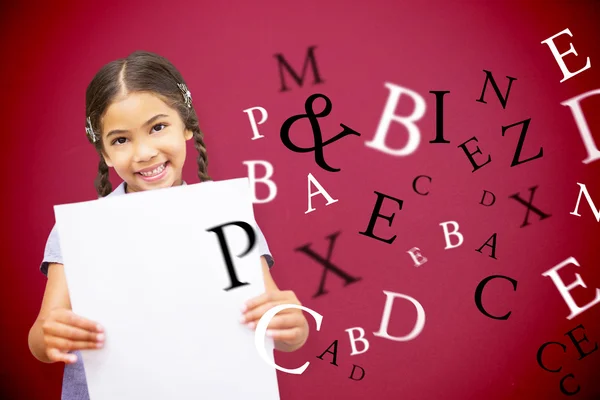 Smiling pupil showing paper — Stock Photo, Image