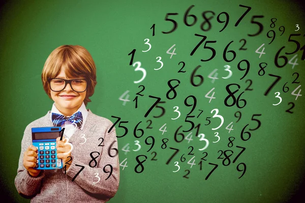 Uczeń z kalkulatora z zielonej — Zdjęcie stockowe