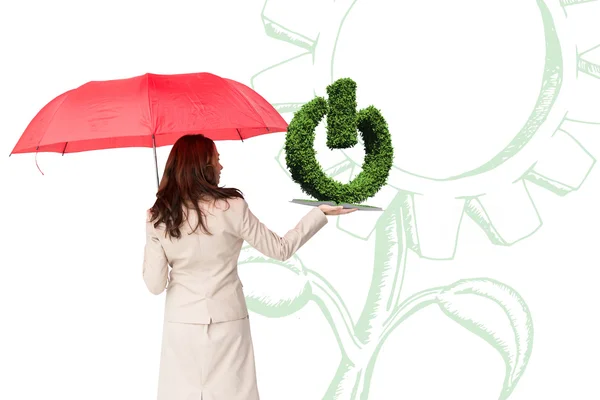 Frau mit Regenschirm und Rasenbuch — Stockfoto