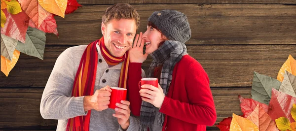 Couple both having warm drinks — Stock Photo, Image