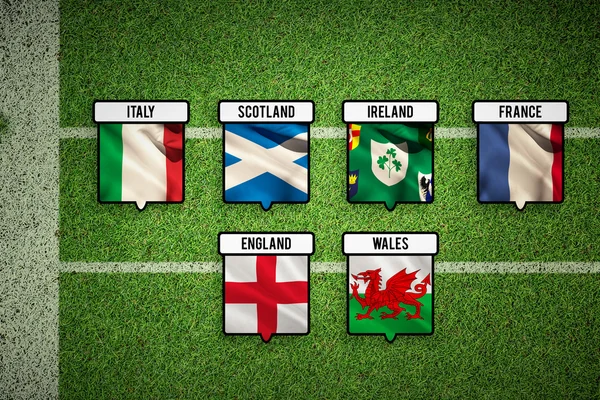 Złożony obraz Narodów 6 zespołów flagi — Zdjęcie stockowe