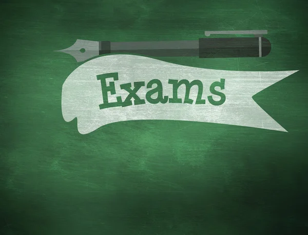 Exams against green chalkboard — Stock Photo, Image