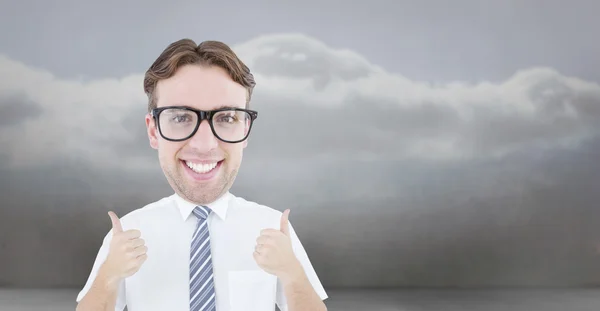 Geeky businessman with thumbs up — Stock Photo, Image
