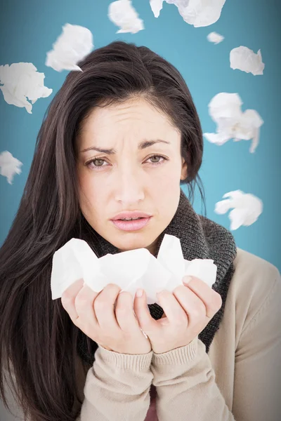 Sick brunette looking at camera — Stock Photo, Image