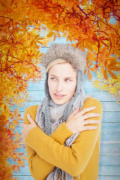 Attractive blonde wearing a warm hat — Stock Photo, Image