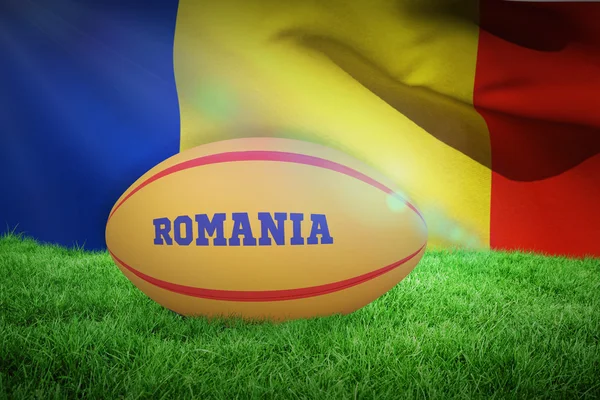 Imagem composta de bola de rugby romania — Fotografia de Stock