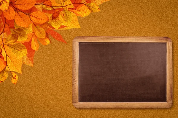 Chalkboard against autumn leaves — Stock Photo, Image