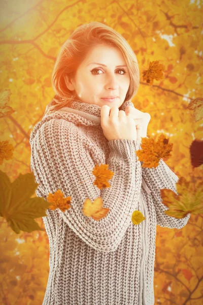 Composite image of pretty girl in jumper — Stock Photo, Image