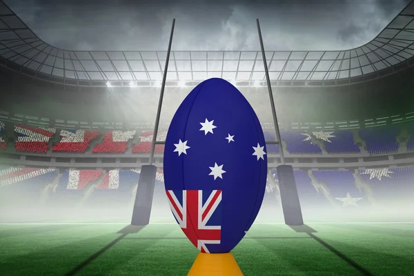 Australische vlag rugbybal op stand — Stockfoto