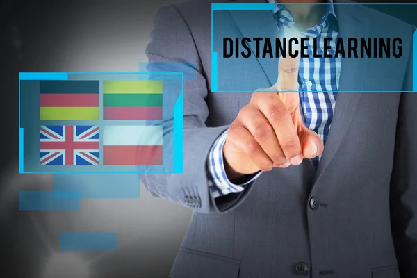 Distance learning against grey background — Stock Photo, Image