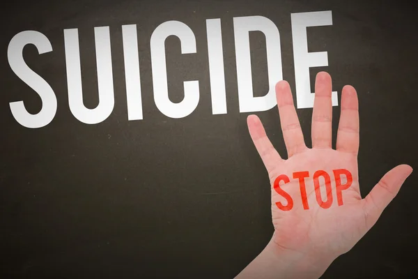 Mano aperta con iscrizione suicida stop — Foto Stock