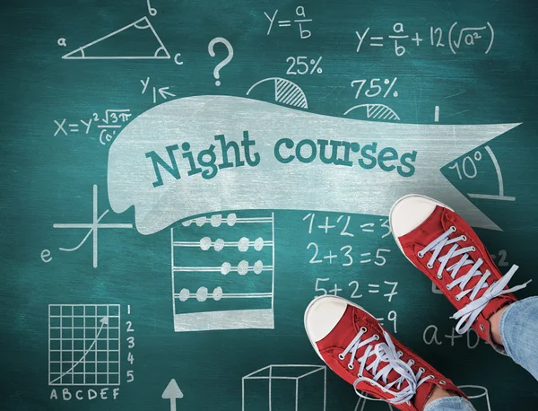 Night courses against green chalkboard — Stock Photo, Image