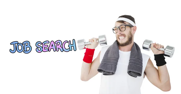 Hipster lifting dumbbells in sportswear — Stock Photo, Image