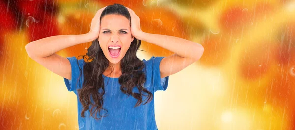 Angry brunette shouting at camera — Stock Photo, Image