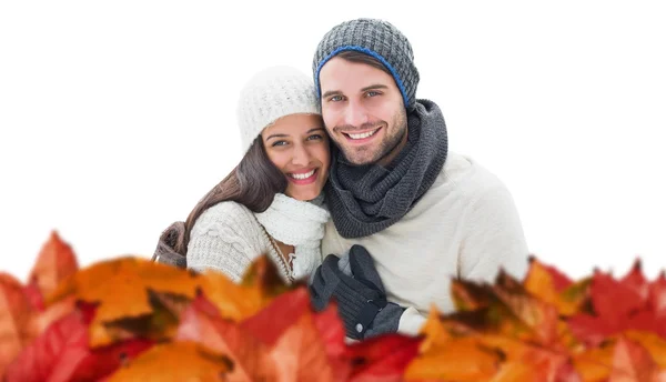 年轻的冬天夫妇的复合图像 — 图库照片